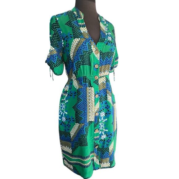 Anthro Moulinette Soeurs Rainforst Morning Silk Mixed Print Dress 4 Boho Femme - Picture 3 of 8